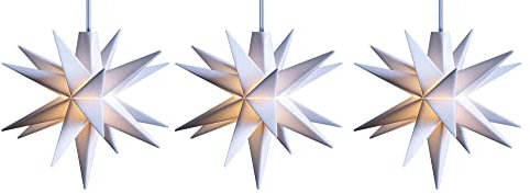 Novaliv 3x LED Dekosterne Klein 8cm WEISS mit Batteriefach für 3 AA Batterien 6h Timerfunktion (1,5m Kabel) Weihnachtsdeko Kinderzimmer Batterie 3D Stern 18 Zackig Leuchtstern LED Mini Lichterkette