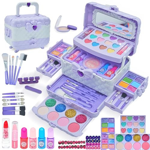 Kinderschminke Set Mädchen Spielzeug Geschenke - Waschbar Schminkkoffer Kinder, Schminke Kinder Make Up Set Spiele, Schminkset Weihnachts Geburtstags Geschenke für Mädchen 4 5 6 7 8 9 10 11 12 Jahre