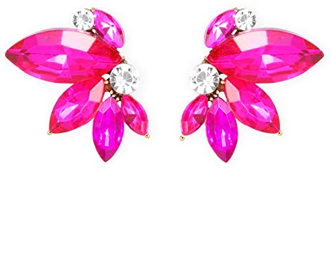 Hot Pink Rhinestone Earring Sparkly Fuchsia Faux Crystal Stud Earrings for Women Wedding Prom Party