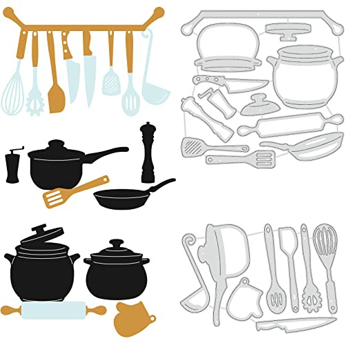 BENECREAT Set di 2 stampi per pentole da cucina, spatole da cucina, utensili per goffratura, stencil fustellato, per biglietti, scrapbooking e album fai da te, spessore 0,8 mm