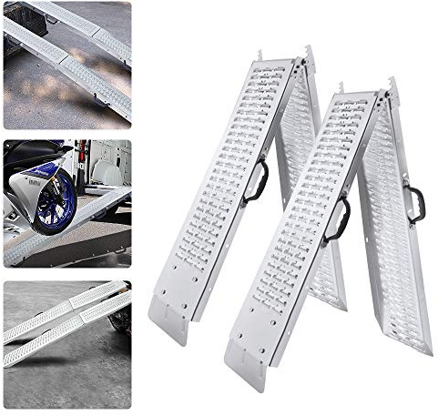 Yznahre 2X Auffahrrampe Klappbar Laderampe rutschfeste Verladerampen aus Verzinkter Stahl Auffahrrampen für Anhänger Motorrad Wohnwagen PKW Auto bis 400 kg Silber
