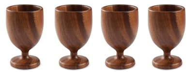 Acacia Wood Wine Dining Cup Goblet 3.5 x 5 Set of 4