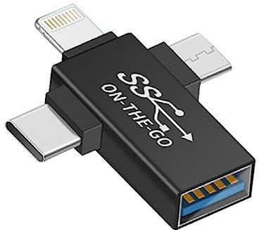 JORINDO Micro USB+TypeC+Lighthning to usb3.0 Adapter.3 in 1 USB C/iOS/Micro USB to USB 3.0 OTG Adapterfor Data Synchronization，Suitable for Mobile Phones, Laptop U disks, etc.