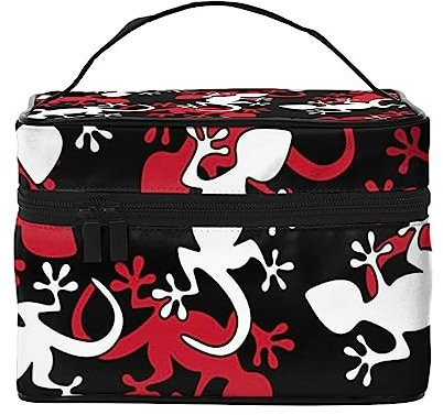 Borse cosmetiche di viaggio della borsa di trucco delle griglie rosse nere per le borse da toilette delle donne, Motivo Salamandra rossa e bianca, Taglia unica