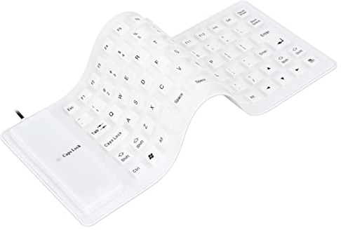 Annadue Faltbare Silikontastatur, USB-Kabelgebunden, 85 Tasten, Wasserdicht, Aufrollbar, Leise, für PC, Notebook, Laptop, Weiß