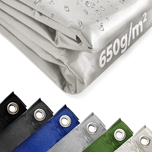 Jago® Lona Impermeable Exterior - 5x7 m, Ojales, Resistente a Altas Temperaturas y Rayos UV, PVC, Poliéster, Blanco - Cubre Piscina, Suelo Camping, Remolque, Caravana, Toldo, Tapar Leña, Multiuso