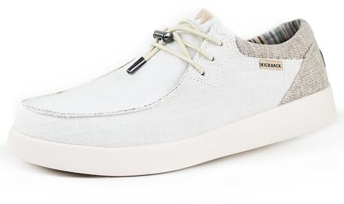 Kickback Haven Herren Mokassins – leichte Schnürschuhe im Smart Casual Style, Bequeme Canvas Slip-On Schuhe für den ganzen Tag – ideal für Alltag & Freizeit - Farbe White - Größe EU45