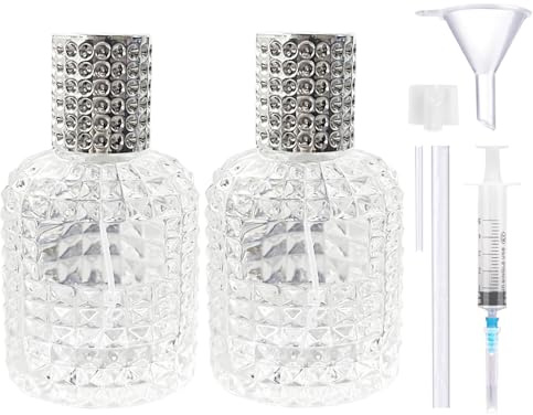 XUSSMM 2 Stücke Parfümzerstäuber Nachfüllbar, Ananas Parfum Flakon leer, Portable Sprühflasche für Damen und Herren mit Parfum Zerstäuber、Trichte und Kappen für Parfüm, Reisen, Kosmetik (50ml, Silber)