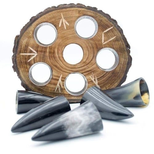 Viking Trinkhorn, Wikinger, Viking Shots Set, Shot Set, Horn, Bierhorn, Shotset, Mango Holzbasis, Viking Trinkbecher, Wikinger, Horn, Buffalo & Oss, 80-110 ML, Hart, Mancave