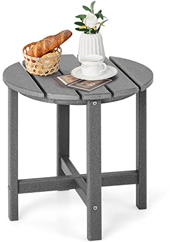 GOPLUS Trädgårdsbord liten, sidobord utomhus av HDPE, soffbord, balkongbord väderbeständigt, bistrobord, platsbesparande för vardagsrum sovrum, terrass, gård och trädgård (rund, grå)