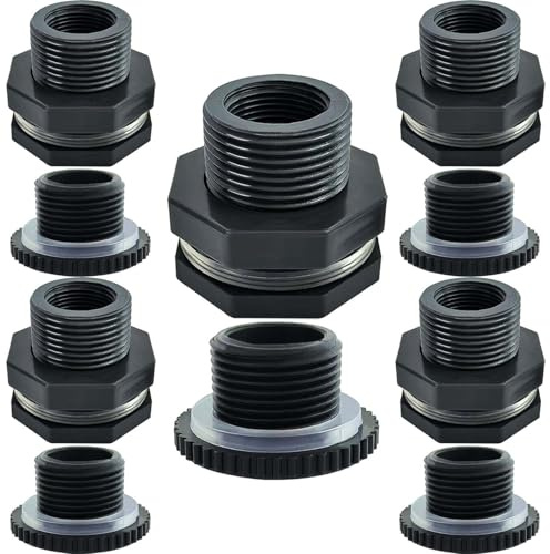 YSIL Raccordo per paratia in PVC, connettore per serbatoio dell'acqua da 2,5 cm con tappi NPT femmina, raccordo per tubi per serbatoi d'acqua, barili di pioggia, acquari, piscine (confezione da 5)