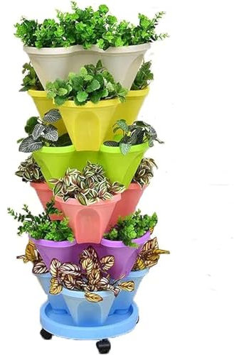ZJTBDATG Vertikale Erdbeer Pflanzgefäße 6-Stufige Stapelbare Garten Vertikaler Garten Pflanzgefäße Erdbeer Blumen und Gemüse Pflanzgefäß für Den Innen- und Außenbereich Garden,G