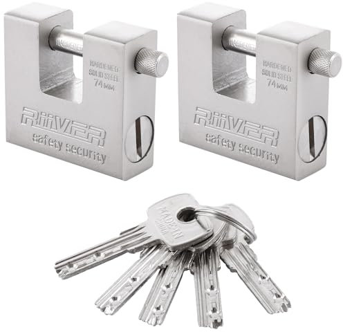 VIDETOL 2 lucchetti per contenitori con chiavi, lucchetto di sicurezza resistente da 74 mm, anello spesso 12 mm, cilindro anti trapano, lucchetto in acciaio per contenitori, porte, capannoni,
