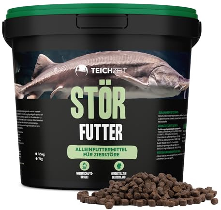 Teichzeit Störfutter | Premium Stör Futter | Sinkende Fischfutter Pallets 4,5 mm groß | Teichfutter für Stör im Gartenteich | Made in Germay | 25kg