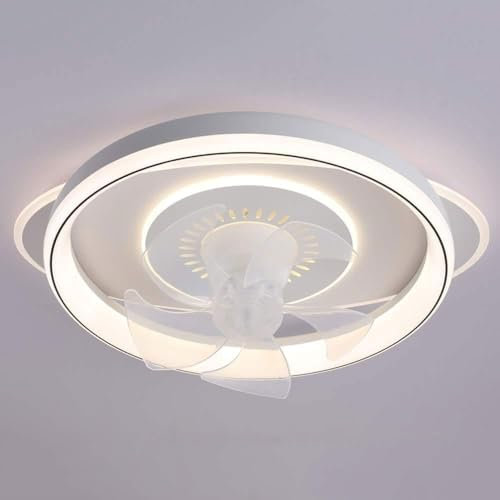 PTLYE Ventilador de Techo de 20.5» con luz, Ventilador de bajo Perfil LED Minimalista Blanco, Ventilador de Techo de Montaje Empotrado, 3 velocidades, Mando a Distancia, Motor DC silencioso, para(B)