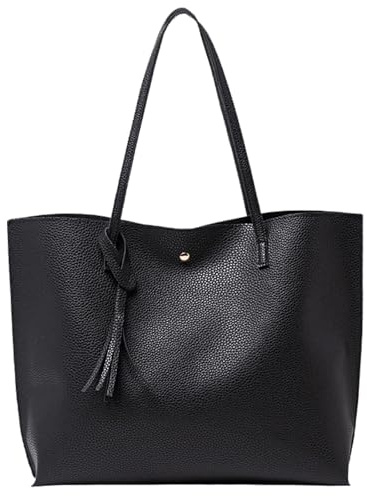 AYNKH Black Tote Bag, with Large Capacity, Ladies Handbag Tote Bag Soft PU Leather, for Women Reusable Shoulder Bag Handbags for Picnic Holiday Shopping Travel Gym
