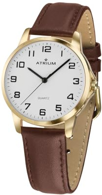 Atrium Damen Armbanduhr Analog Quarz extra deutlich mit Lederband Dunkelbraun Terra A37-27