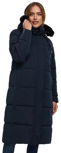 Navahoo Damen Wintermantel Steppmantel mit verstellbarer Kapuze und (abnehmbarem) Kunstpelz Blitzliebe XIV Navy Gr. L