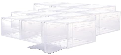 Carlo Milano Schuhregal Kunststoff: 12er-Set Transparente Schuhbox, stapelbar, bis Größe 47, Magnetklappe (Regalbox mit Deckel, Schuhschrank)