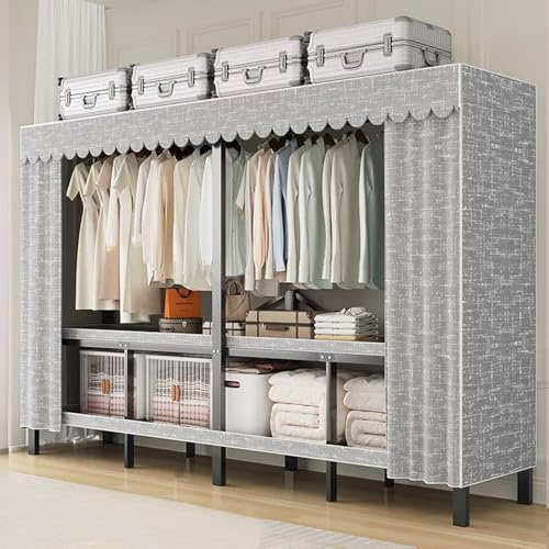 125cm Stoffschrank Tragbarer Kleiderschrank mit Abdeckung, 500kg, Faltbarer Kleiderschrank mit Kleiderstangen, Faltschrank mit Reißverschluss, Stoffschrank für Schlafzimmer (A, 125 x52 x170cm)