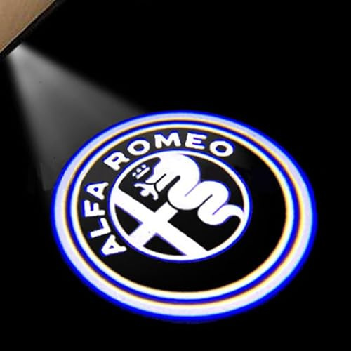 SJSHOPS Luci di Benvenuto per Alfa Romeo 145/147/156/159,Kit LED Proiettore Auto con Logo Luci di Porta sotto Auto,Accessori per Auto Luci di Proiezione Auto con Logo,B 4