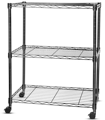 Whitmor Lagerregale mit 3 Etagen, robust mit Rollen, Verstellbarer Kleiderschrank, 180 kg Kapazität pro Regal, max. 544 kg insgesamt für Küche, Bad, Garage, 61 cm L x 35,6 cm B x 77,5 cm H, Schwarz