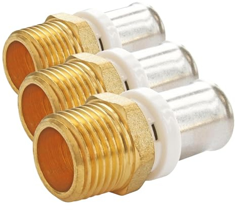 SOMATHERM FOR YOU, Raccord droit à sertir pour tube multicouche Ø16, mâle 20/27, acier inoxydable, double joints toriques, conforme NF 545, pour eau chaude/froide, 10 bars max (Lot de 3)