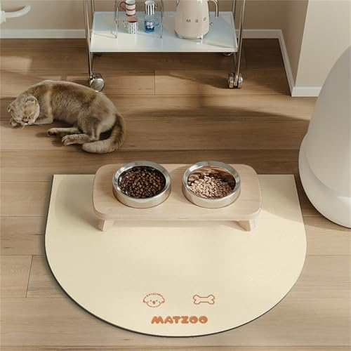 Mateju Napfunterlage Hund Katzen, Halbrund Futtermatte Hund rutschfest Saugfähig Schnelltrocknend Futtermatte Hunde Katzen Matte, Napfunterlage Katze Hundenapf Unterlage (Hund beige,40x60cm)