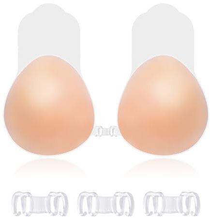 Invisible Stick on Push Up Bra - Silicone Sticky Bras Push Up Women's Adhesive Backless Bra, Reusable Strapless Bras for Women Backless Dresses (A/B) Beige