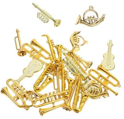 Warmhm 48stücke Miniatur-musikornament Puppenhauszubehör Miniatur-trommelfigur Mini-saxophonmodell Miniatur-Violine Trompete Waldhorn Winziges Instrumentenset Für Mini-Haus Musikzimmer