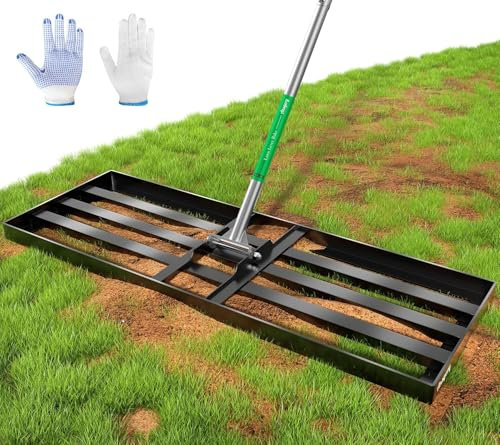 BCSRVCE Rastrillo nivelador de césped de 122 x 25 cm, Extra Ancho, de 198 cm, con Mango Extensible de Acero Ajustable, Resistente, Apto para Campos de Golf y Granjas.