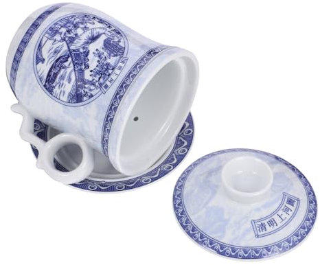 Alipis 1 Ensemble Service à thé en porcelaine bleu et blanc tasse à thé soucoupe infuseur tasses à couvercles Tasse en céramique tasses à thé en porcelaine tasse de thé délicate