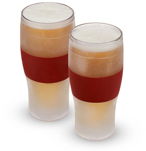 Host FREEZE Beer Glasses, Frozen Brew Mugs, Freezable Pint Glass Set, Insulated Beer Glass to Keep Your Drinks Cold, Double Walled Insulated Glasses, Gift for Dad, 16oz, Set of 2, Crimson Red