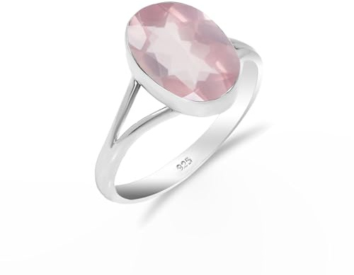 Anello solitario tradizionale fatto a mano in argento sterling 925 con pietra preziosa di quarzo rosa per donne e uomini HQ-SR65-RQ-7