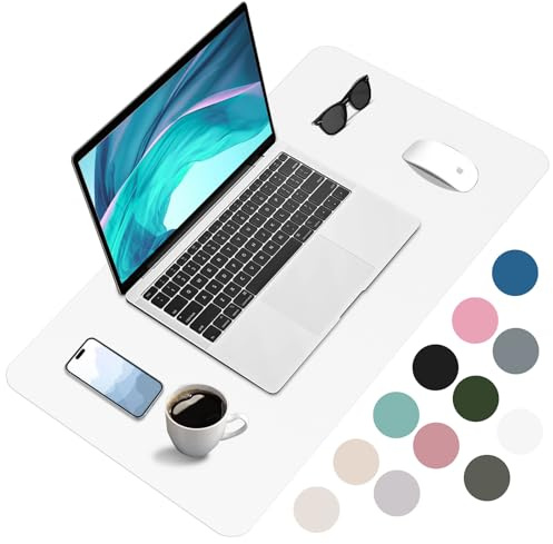 Zanfqvo Schreibtischunterlage 80x40cm - Mauspad XXL aus PU-Leder, Wasserdicht und rutschfest - Multifunktionales schreibunterlagen - tischunterlage für Büro/Home/Laptop (Weiß)