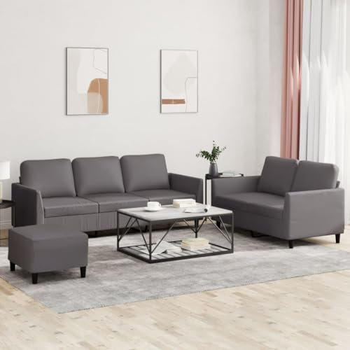 MOBCANT 3-TLG. Sofagarnitur mit Kissen Grau Kunstleder Wohnlandschaft Couch Couchgarnitur Modulares Sofa für Büro Schlafzimmer Hotel Wohnung