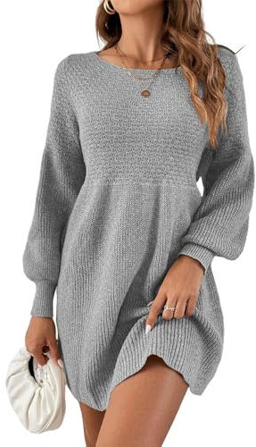 Saodimallsu Women's Jumper Dress Sweater Dresses with Lantern Sleeve | Crew Neck, High Waisted, Elegant, Rib Knit Long Pullover