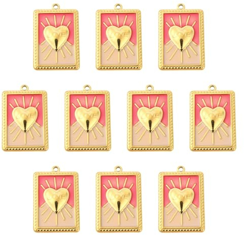LEGENTLISUR 10 Stück Goldene Herzanhänger Zur Schmuckherstellung Rechteckiger Anhänger Aus Edelstahl Für Armbänder Halsketten Ohrringe Schlüsselanhänger DIY Zubehör