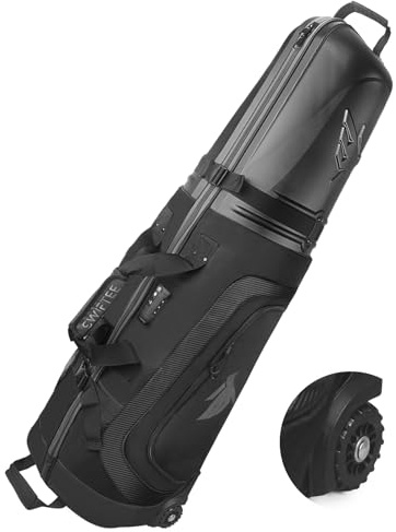 SWIFTEE Premium Golf Travel Bag with Hard Case Swiftee Branded Top & TSA Lock – 1680D Oxford Fabric, Oversized Wheels, Lightweight Airline Carrier for Maximum Club Protection (Black)