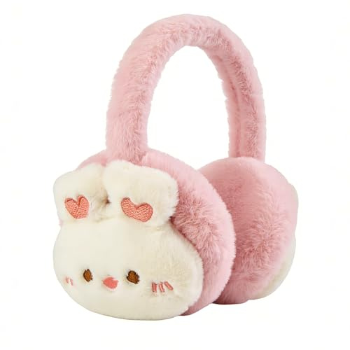 Pwsap Women Winter Earmuff, Cute Animal Warm Ear Muffs, Soft Faux Fur Ear Warmer, Foldable Fluffy Ear Cover Warm Outdoor Headband Winter Accessories for Cold Weather, White Bunny