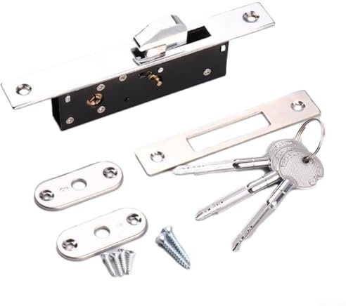 Besttoolifes Serratura per porta scorrevole, antifurto stile stretto bullone morto per furgoni, capannoni e cancelli, hardware in lega di alluminio con chiavi incrociate, sicurezza domestica (HY-302A)