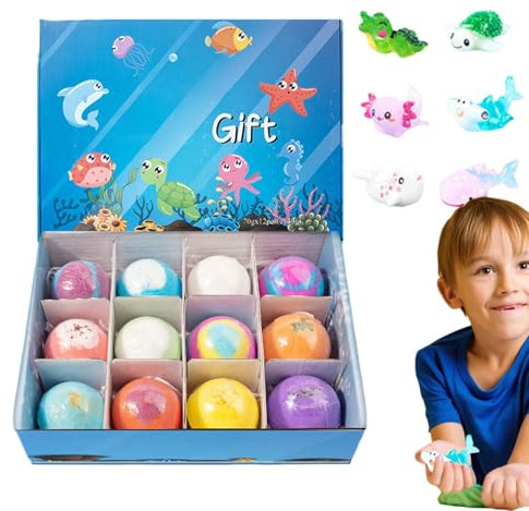 Handgemachte Badekugel, Badekugel mit Überraschung in der Mitte | Kinder Gaskugel | Land- und Meeresspielzeug, handgefertigter natürlicher Bio Ball 12-Pieces für Kinder auf
