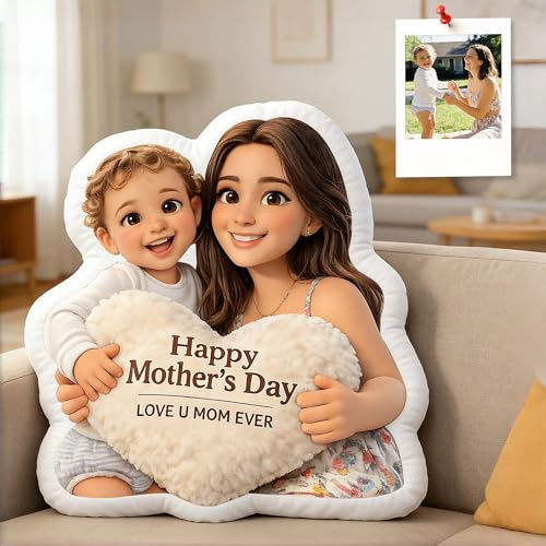 HCLRIU Coussin Photo Personnalisé, Peluche Personnalisé en Forme de Cœur avec Photo, Cartoon Coussin Personnalisée 3D Double Face avec Photo, Cadeau pour Famille, Couple, Anniversaire, Saint-Valentin