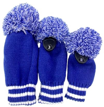 Copritesta per mazze da golf - Set in maglia vintage da 3 pezzi per driver e legni da fairway, protezioni per calzini a doppio strato con pompon, eleganti da golf per uomo e donna