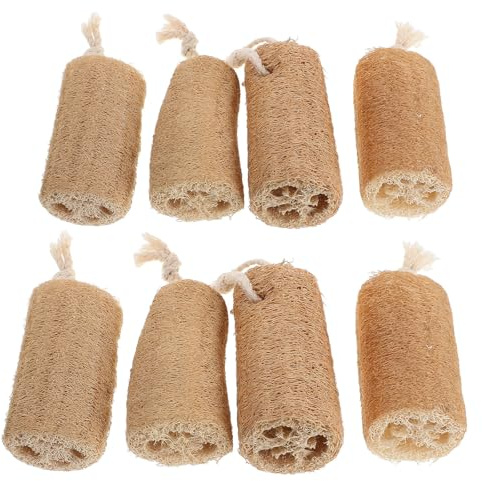 FOMIYES 8 Esponjas de Lufa Natural Multiusos para Limpieza de Cocina y Baño Cuerda para Colgar, Esponja Exfoliante Suave y Resistente para Utensilios y Platos
