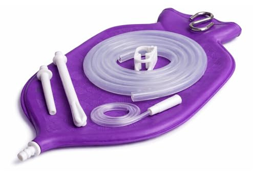 NaturoFlo Enema Bag Kit - Purple - BPA Free - 2 Quart Fountain (Open) Top - Silicone Hose with Robust Metal Suspension
