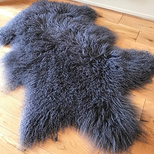 Co-sy Tibetan Mongolian Sheepskin Lambskin Hide Pelt Long Fur Rug Grey 60x90cm