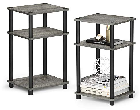 Furinno JUST Side Table Set of 2, 3-Tier End Tables, Open Shelves Night Stand, Nightstand, Toolless Assembly, for Living Room, Bedroom, French Oak