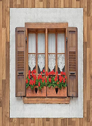 ABAKUHAUS Boho Teppich, Europäische rustikale Fensterläden, Deko-Teppich Digitaldruck, Färben mit langfristigen Halt, 120 x 180 cm, Weiß Braun Rot