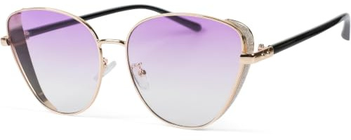 styleBREAKER Lunettes de soleil œil de chat femme pailletées | Lunettes œil de chat, monture métal, protection latérale, verres polycarbonate, UV 400, étui et chiffon inclus.